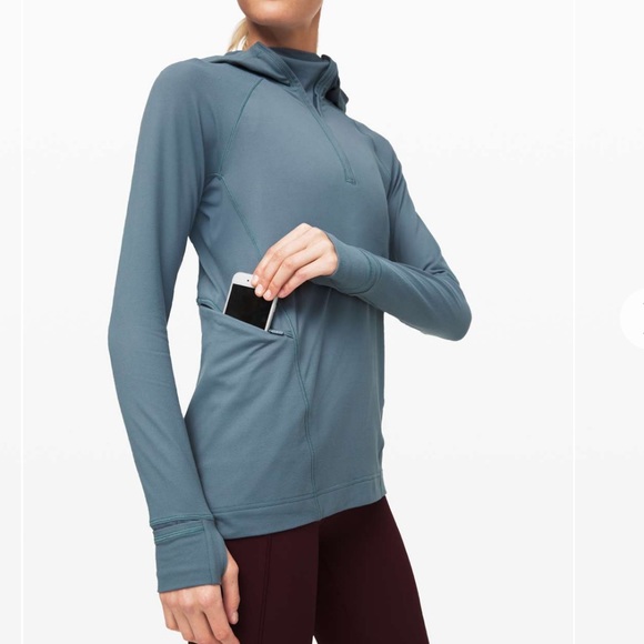 Lululemon Warm Stabilizer 1/2 Zip Hoodie Blue Charcoal Sz 2 Rulu Running - Picture 4 of 13